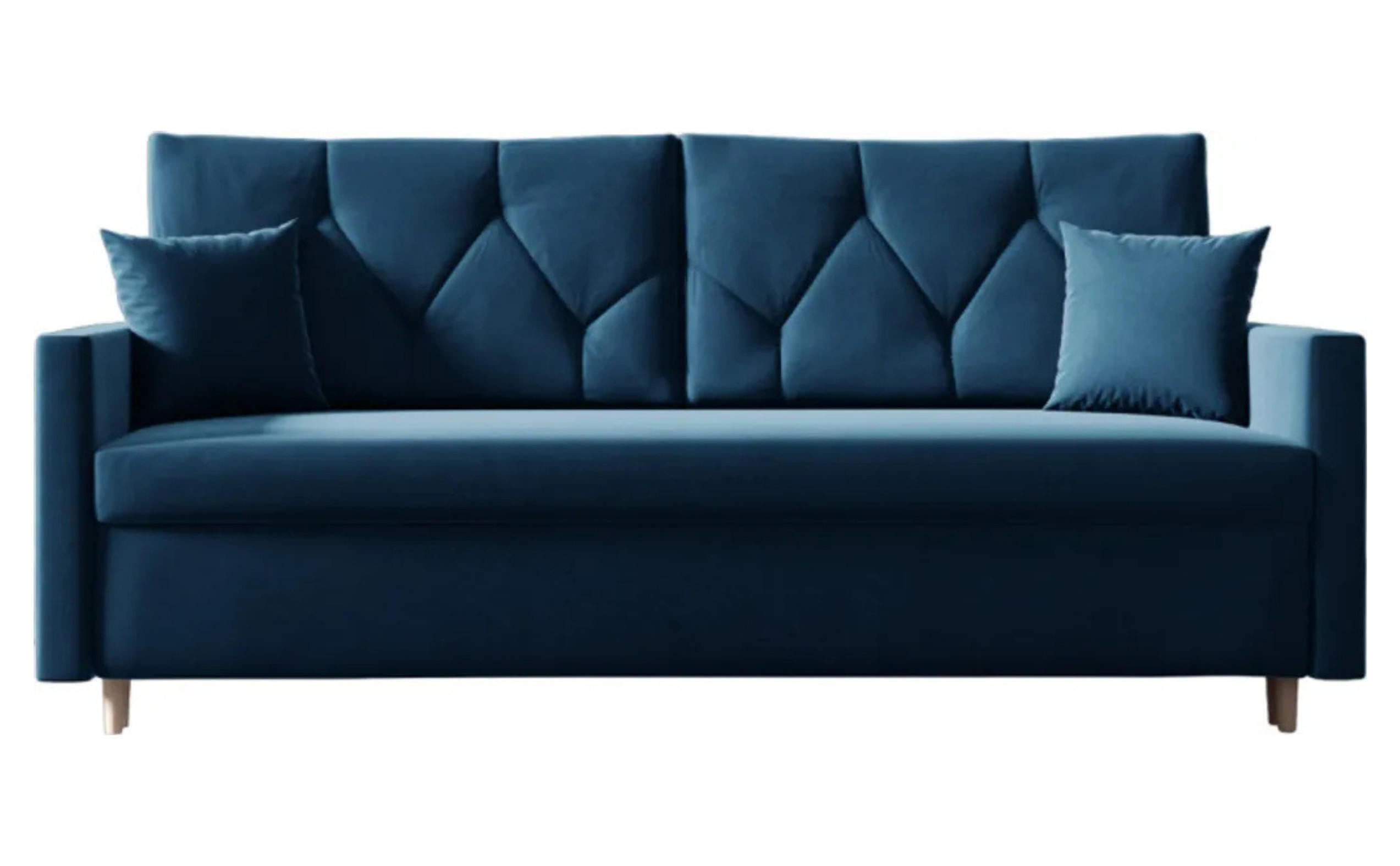 SCHLAFSOFA ARO, Sofa mit Schlaffunktion und Bettkasten, Klappsofa, Schlafcouch mit Füßen aus Naturholz, Veloursstoff, Couch in Frabe: Blau - Blau, Textil (217/100/87cm) - Sepro Meble