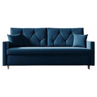 SCHLAFSOFA ARO, Sofa mit Schlaffunktion und Bettkasten, Klappsofa, Schlafcouch mit Füßen aus Naturholz, Veloursstoff, Couch in Frabe: Blau - Blau, Textil (217/100/87cm) - Sepro Meble
