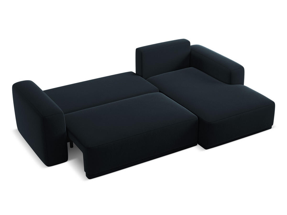ECKSOFA mit Schlaffunktion Samt Stoff Blau - Blau/Schwarz, Kunststoff/Textil (258/160cm) - Makamii