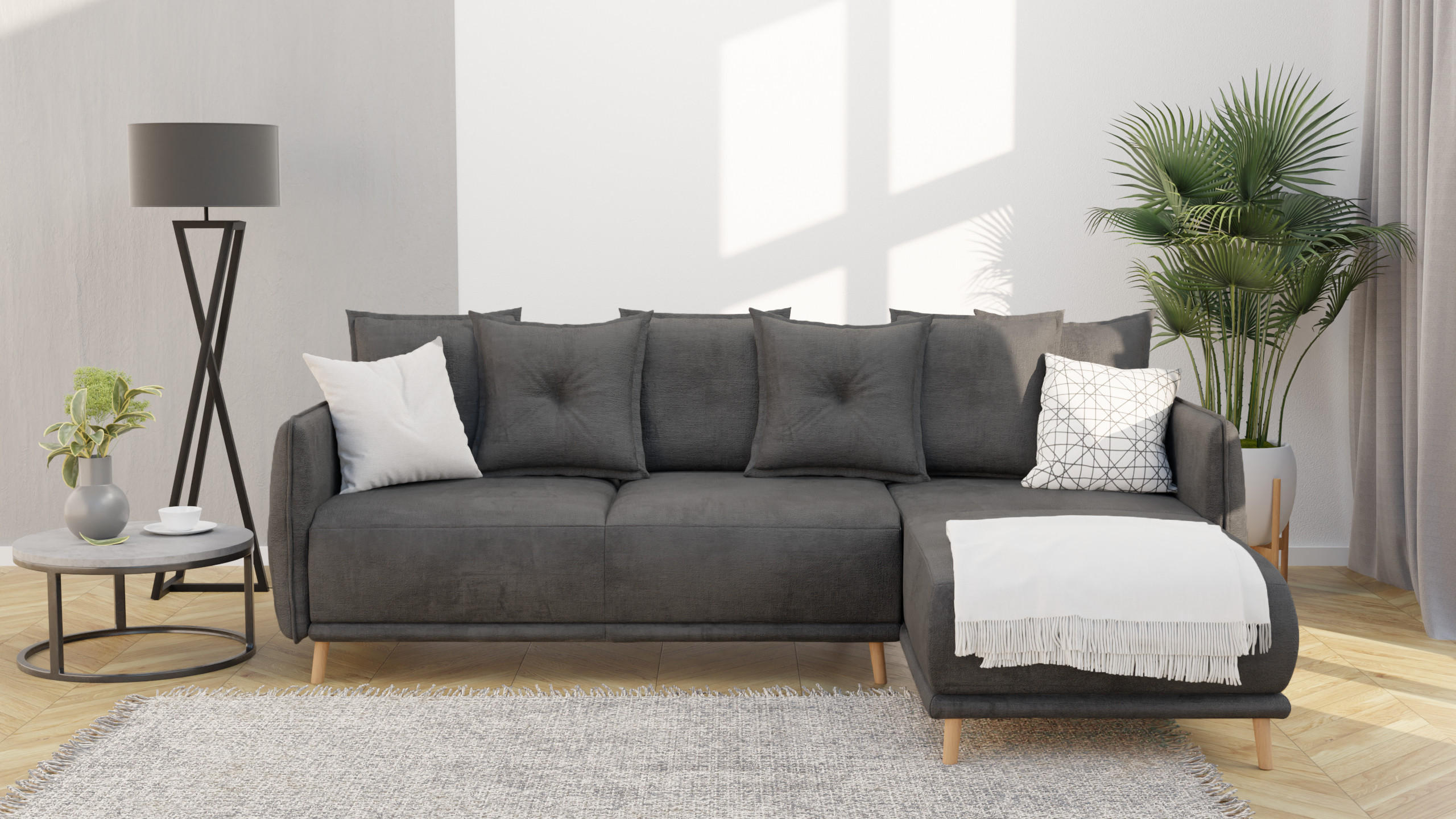Thumbnail - S-Style Möbel Ecksofa, Graphit, Textil, Echtholz,Buche, Birke, 4-Sitzer, Füllung: Polyetherschaumkern, L-Form, Eckteil, ...