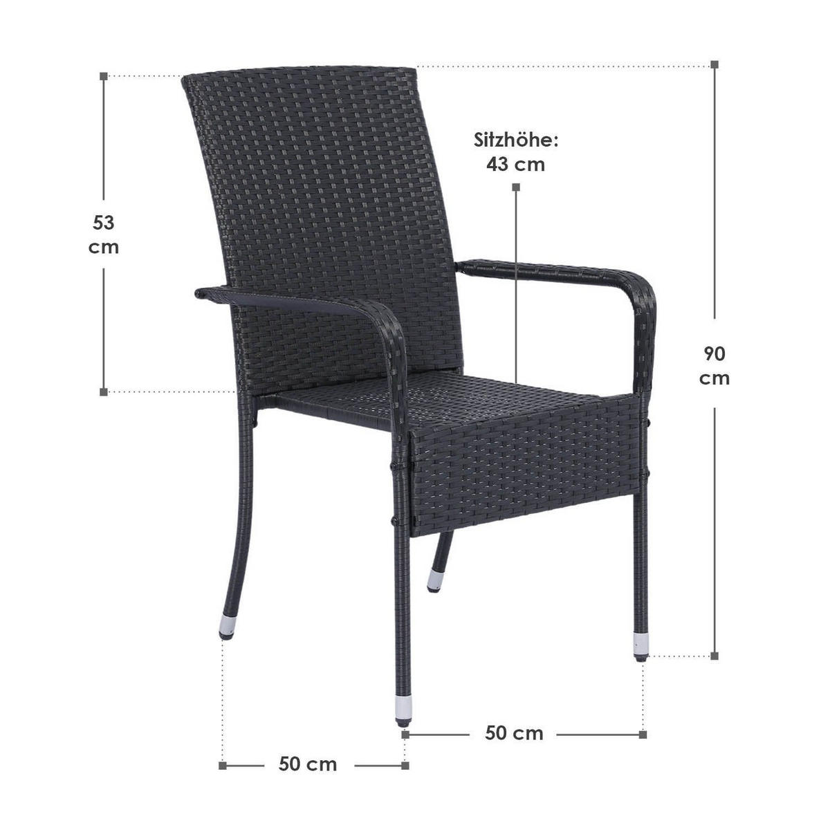 GARTENSTÜHLE Yoro 6er-Set - Schwarz, Kunststoff (50/90/50cm) - Juskys