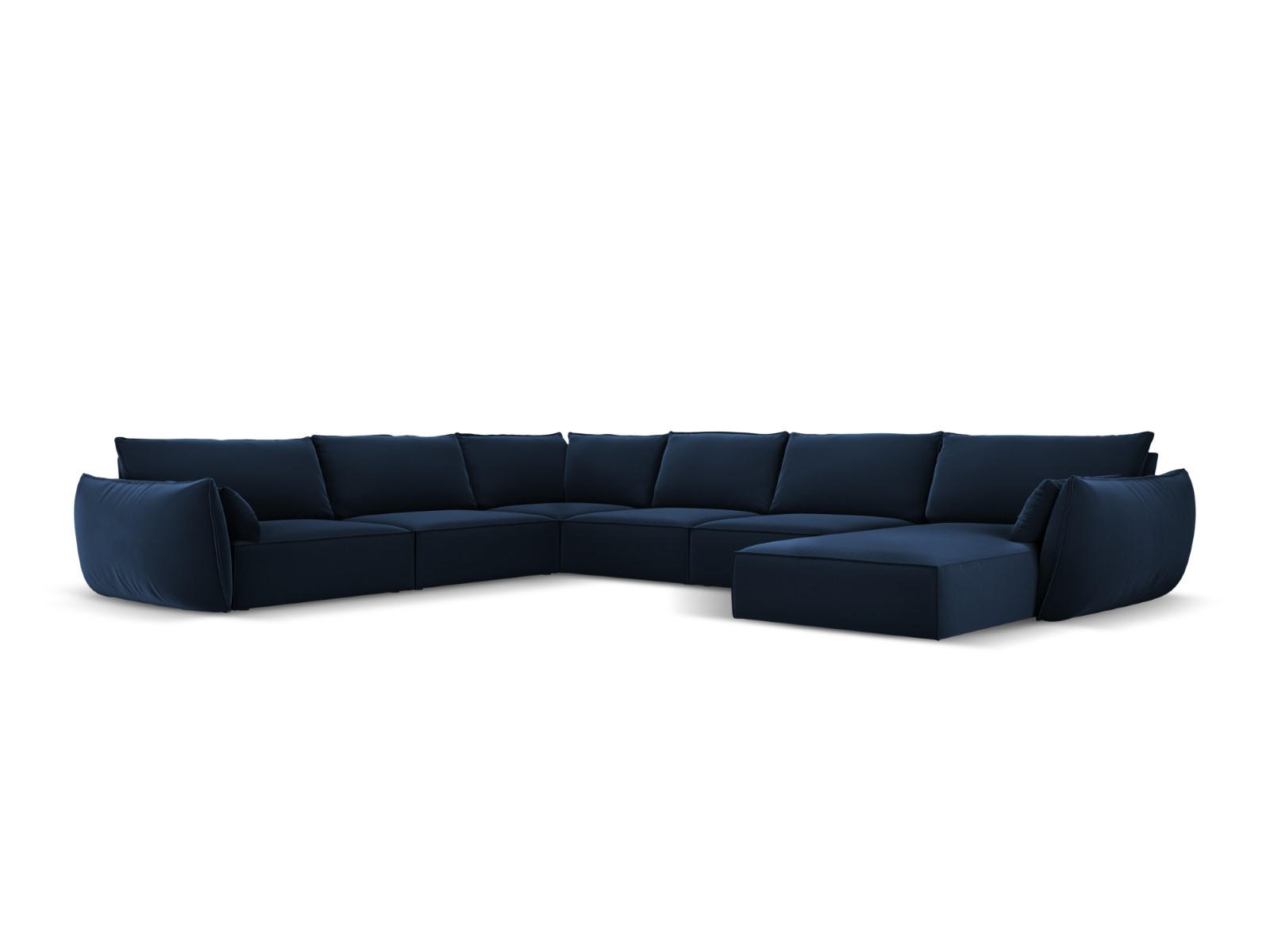 PANORAMASOFA links Kaelle aus Samt königsblau 8 Sitzplätze - Blau, Textil (284/85/384cm) - Micadoni