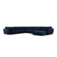 PANORAMASOFA links Kaelle aus Samt königsblau 8 Sitzplätze - Blau, Textil (284/85/384cm) - Micadoni