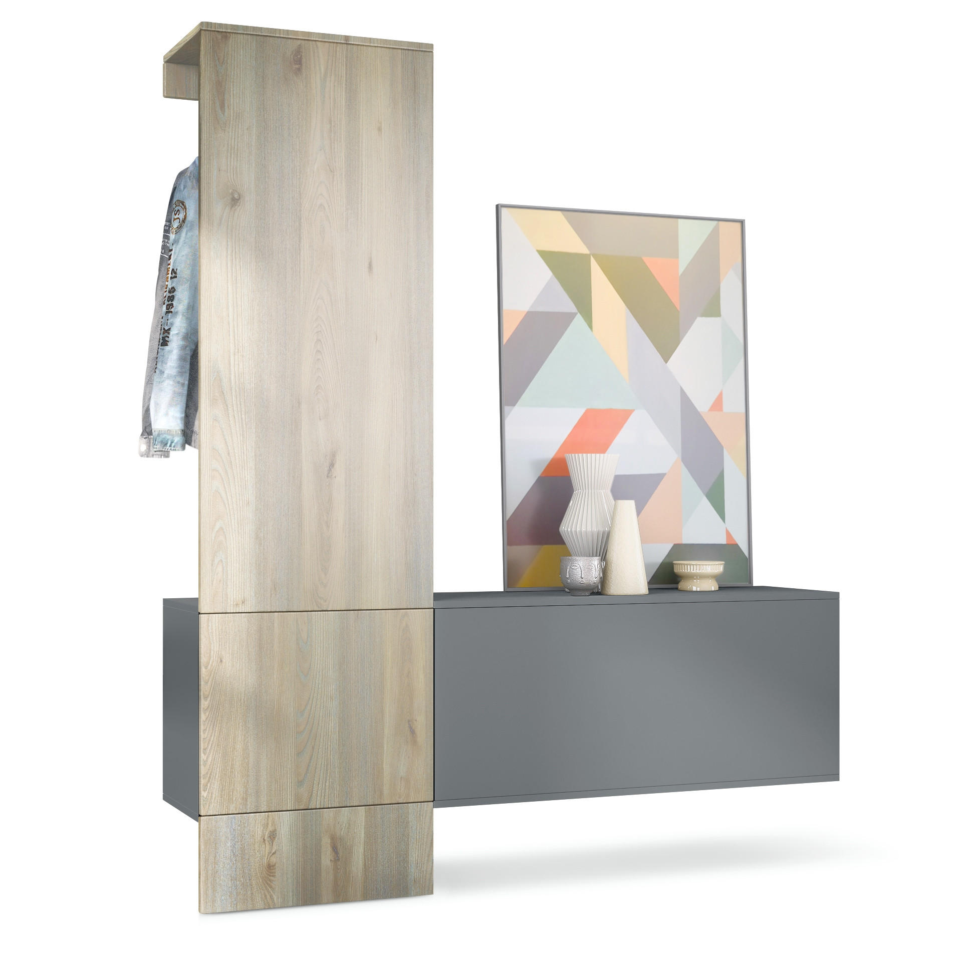 GARDEROBE Carlton Paneel in Eiche Nordic - Silbereichenfarben, Holzwerkstoff (156.5/193/35cm) - Vladon