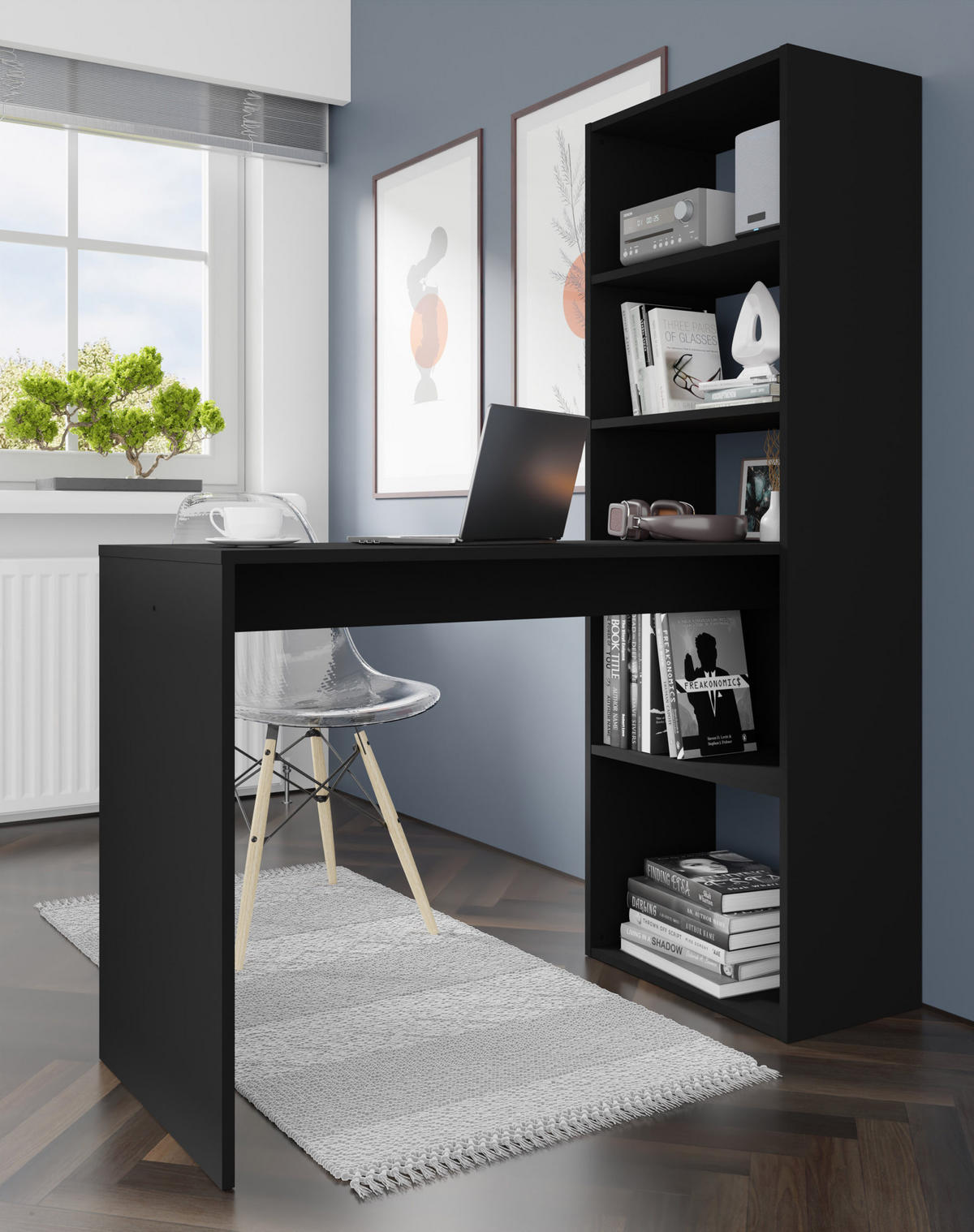 SCHREIBTISCH Schwarz 50/150/120 - Schwarz, Holzwerkstoff (120/50/150cm) - RAUMHIRSCH FURNITURE