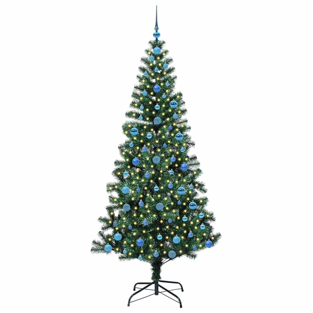 WEIHNACHTSBAUM Künstlicher Vorbeleuchteter Haltbar 110/110/210 cm Grün PVC - Schwarz, Kunststoff (210cm) - vidaXL