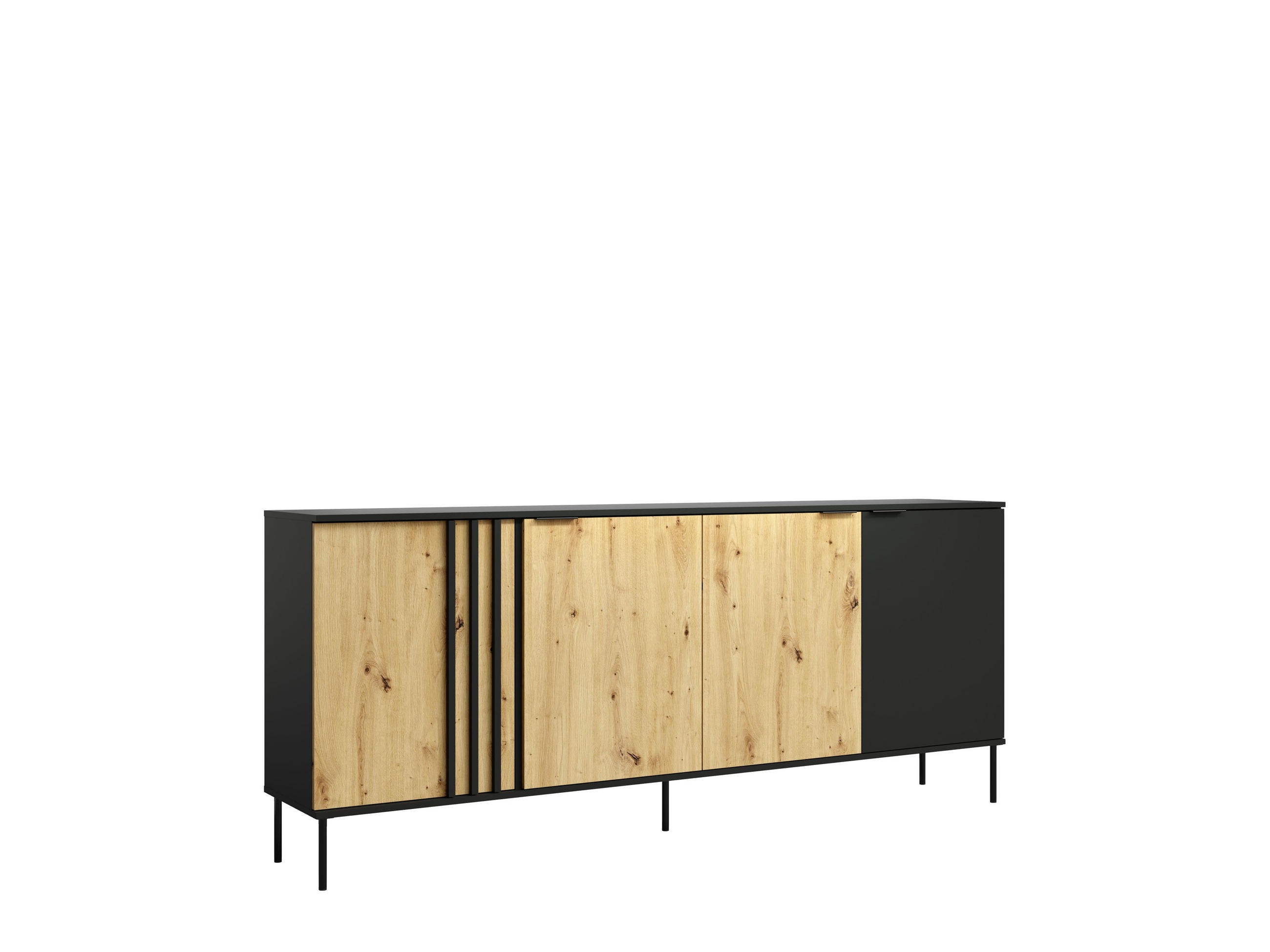 Raumhirsch Furniture Kommode Schwarz, Eiche Artisan 220x92x40 cm