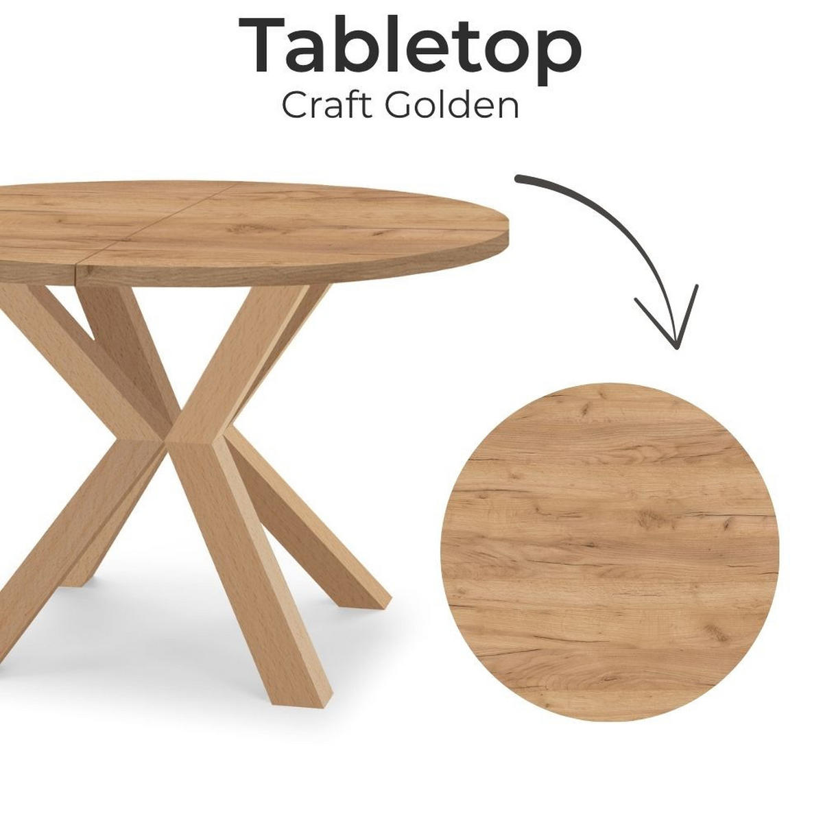 ESSTISCH RAL mit Holzbeinen, Durchmesser: 90 / 140 cm Eiche Craft Golden - Eichefarben, Holz (90/140/77cm) - Dekori_Interiors