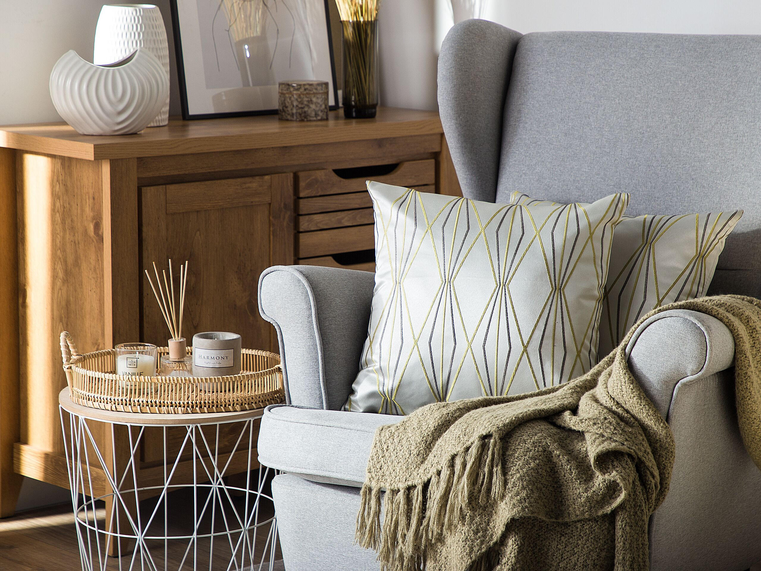 DEKOKISSEN 2er-Set Hellgrau 45/45 cm Fennel - Hellgrau, Textil (45/45cm) - Beliani