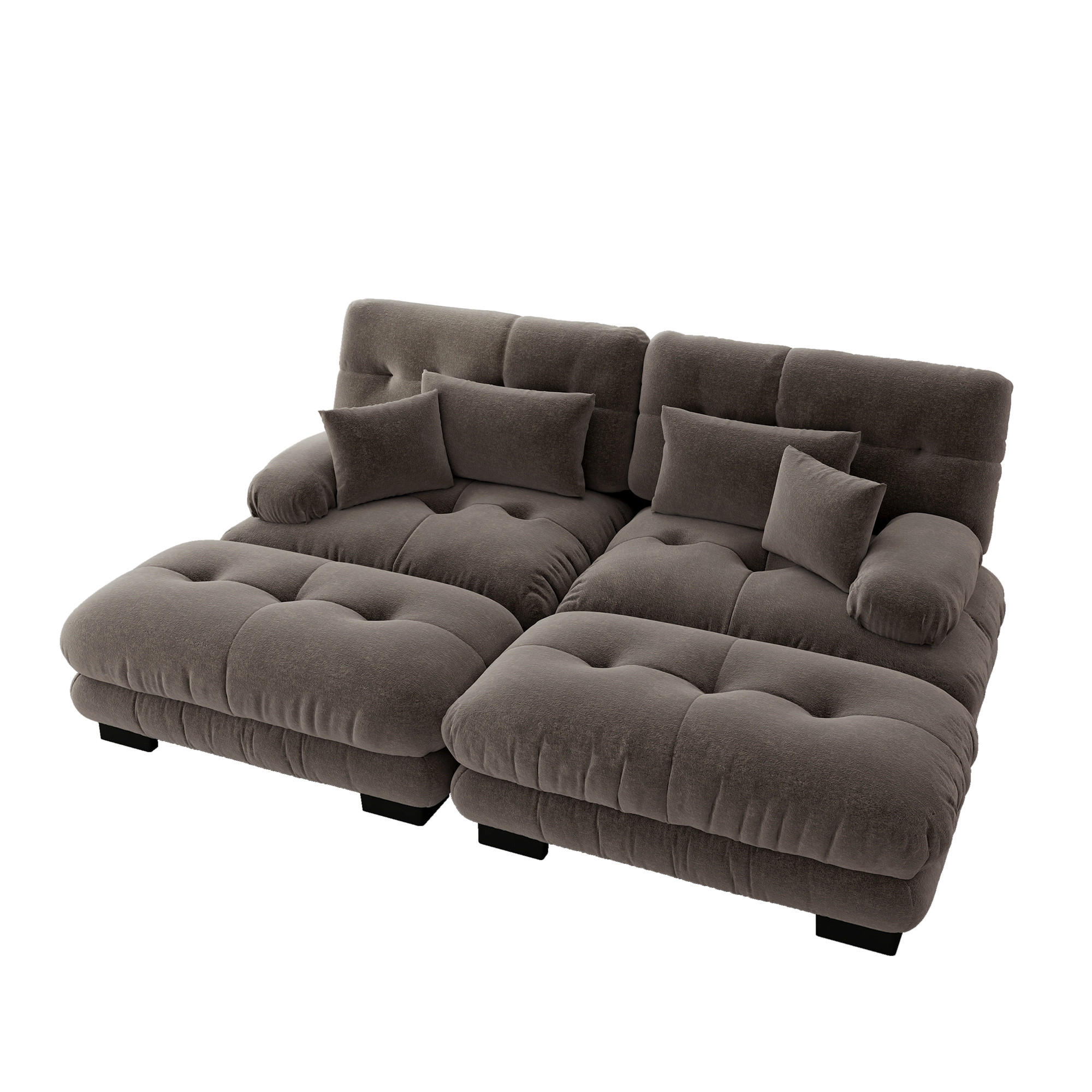 2-SITZER SOFA Chenille Braun mit Ottomans und Kissen - Braun, Textil (220/81/145cm) - WISHDOR