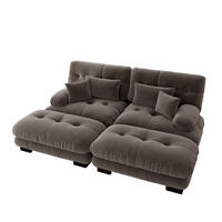 2-SITZER SOFA Chenille Braun mit Ottomans und Kissen - Braun, Textil (220/81/145cm) - WISHDOR