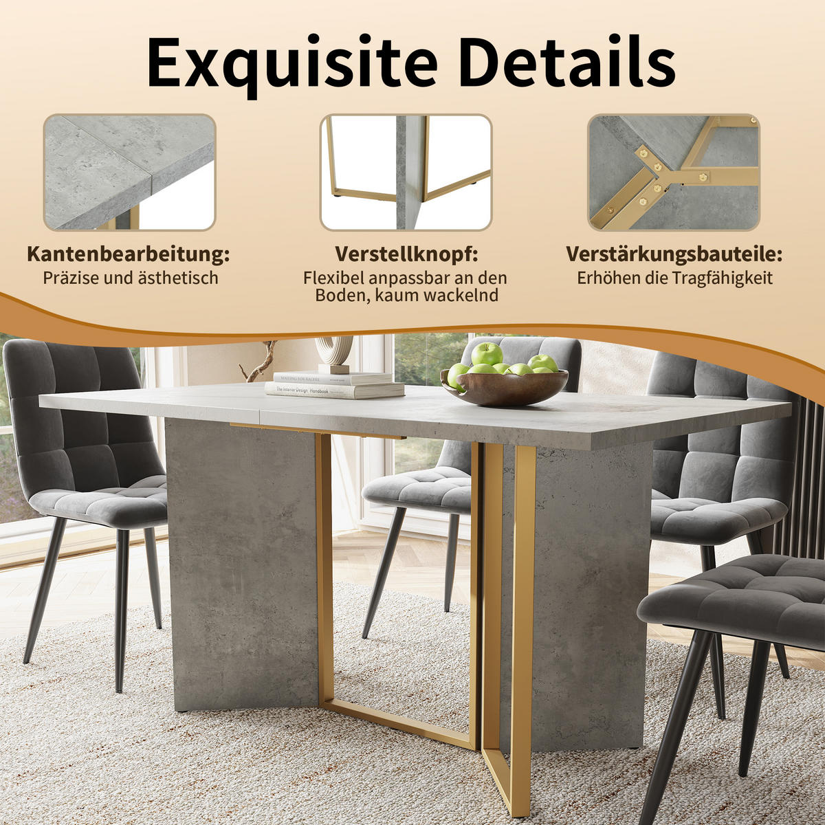 ESSTISCH Grau 119/70/75 cm - Grau, Holzwerkstoff/Metall (119/70/75cm) - Urban Meuble