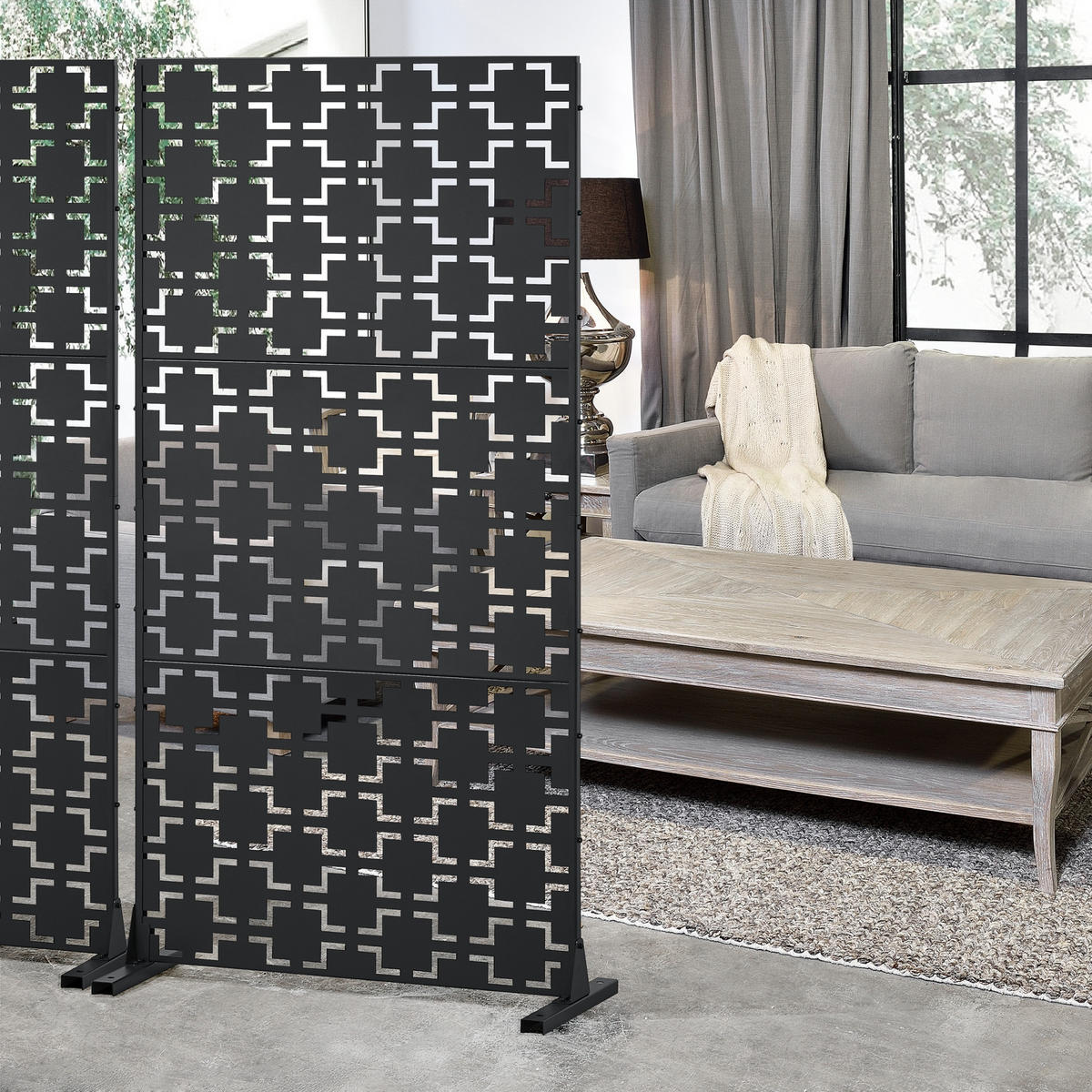 TRENNWAND Basciano - Schwarz, Metall (90/180/40cm) - casa.pro