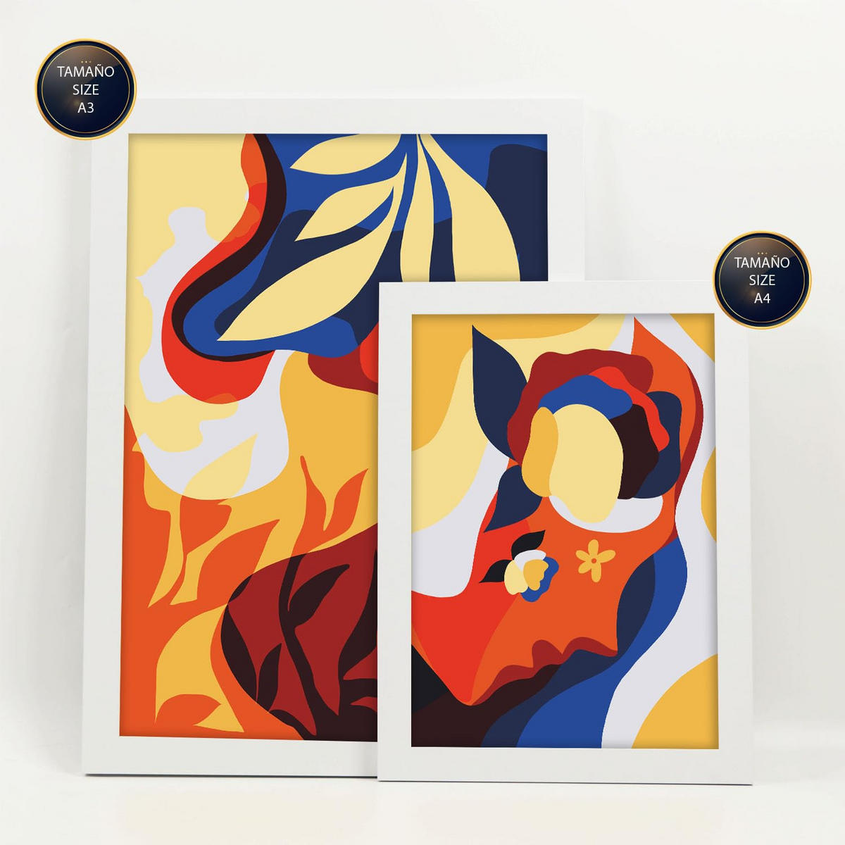 POSTER Set Mit 6 Zarte Collage im femininen abstrakten Stil Größe A3 & A4 Weißer Rahmen - Weiß, Papier (29.7/1cm) - Nacnic