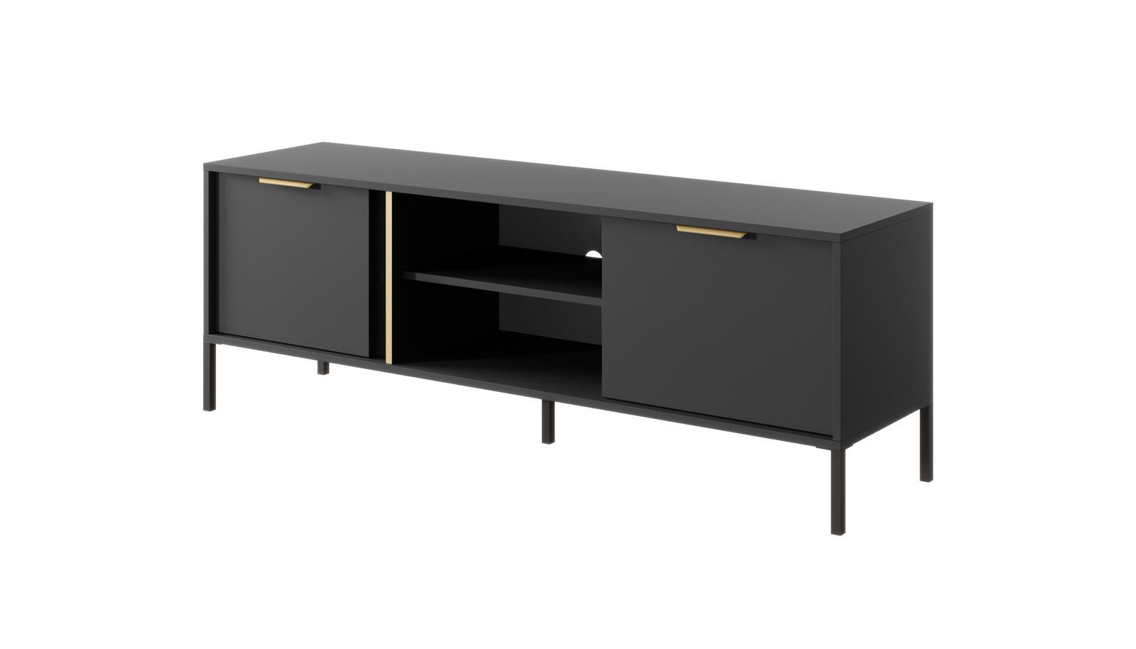 TV-LOWBOARD Valdi G 153 cm Anthrazit / Gold - mit 2 Türen und offener Nische - Anthrazit/Gelb, Holz/Holzwerkstoff (153/53/39cm) - Ravio