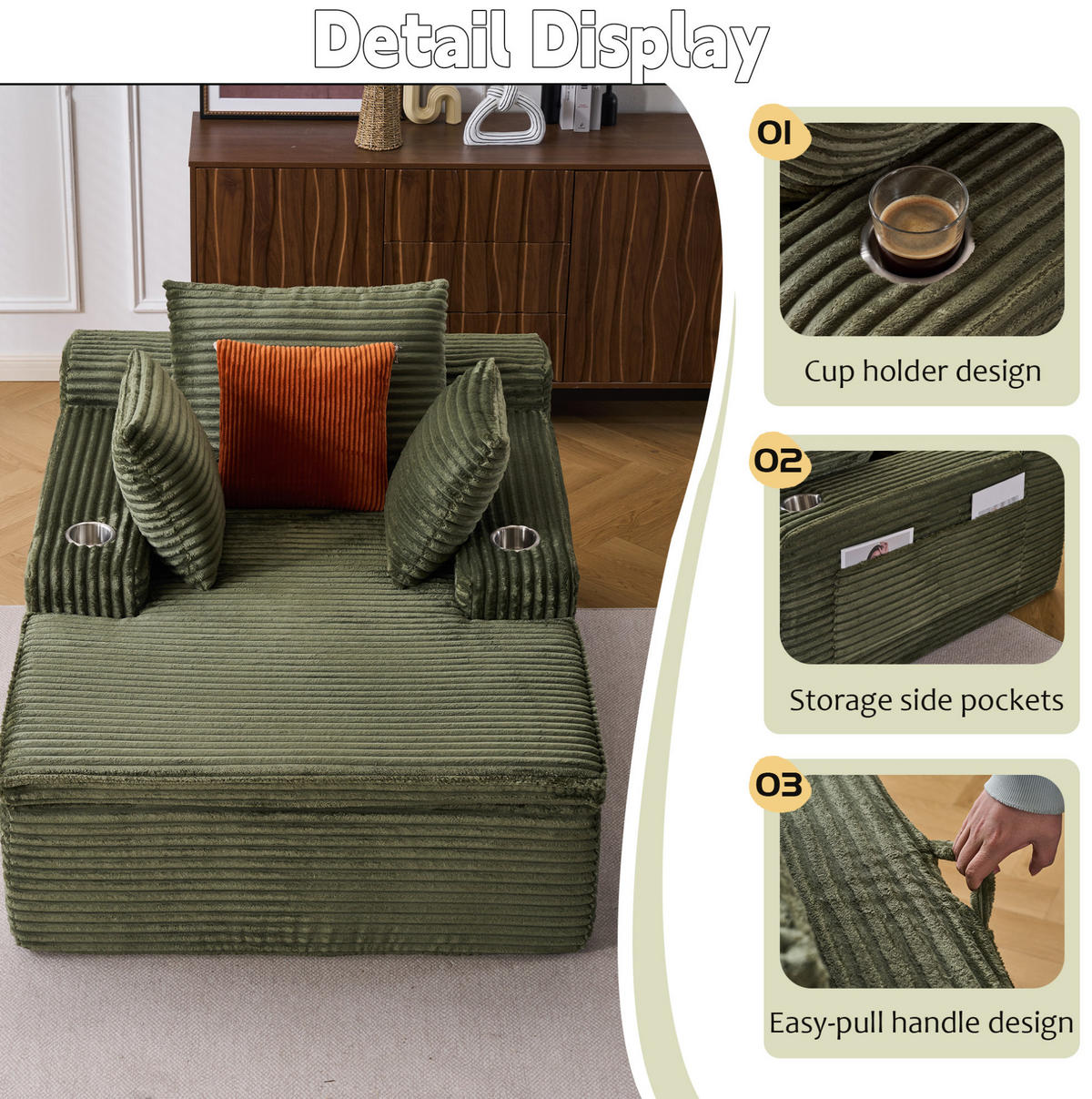 SOFA mit Chaiselongue Grün Cord - Grün, Kunststoff (112/63/165cm) - Meubliv