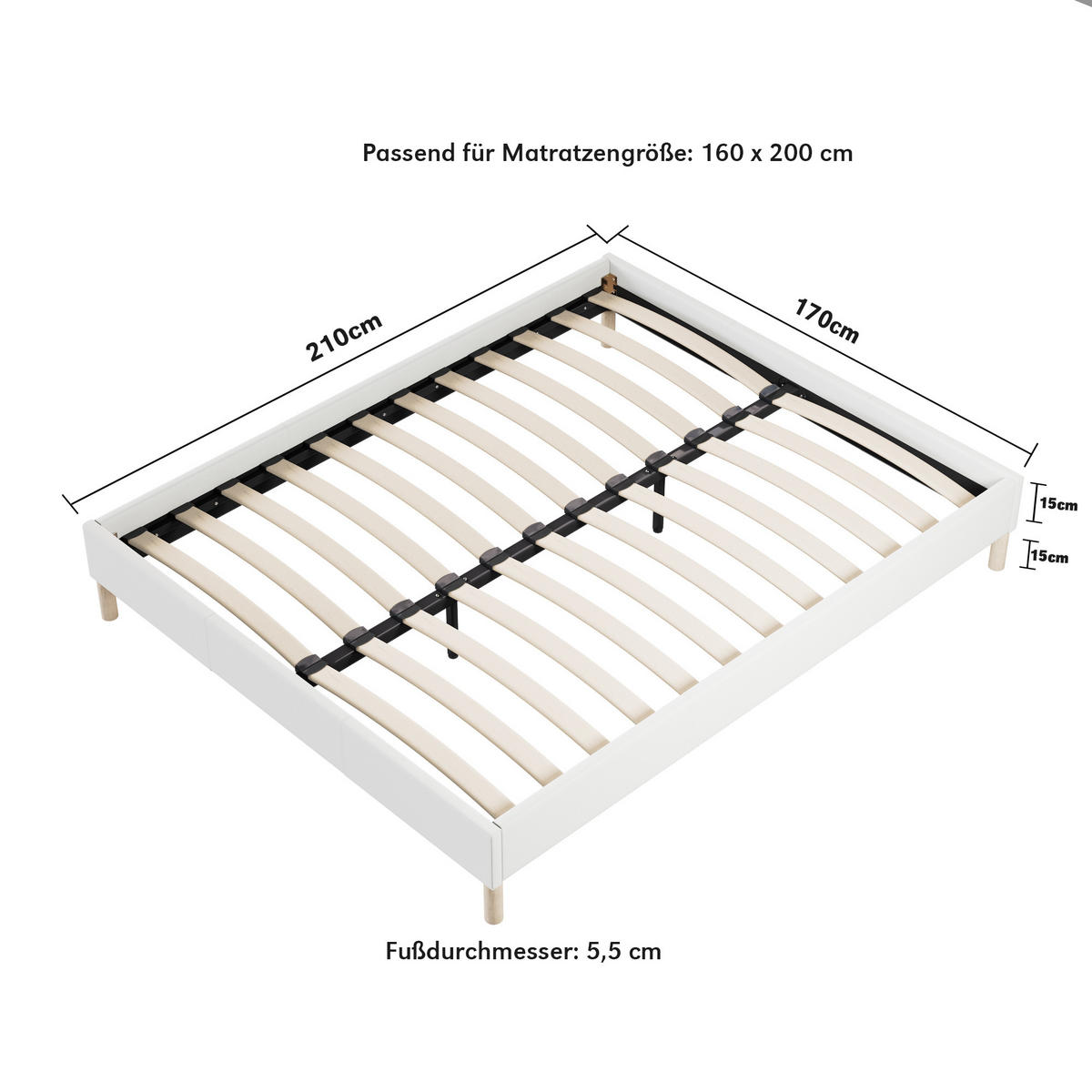 BETT und MATRATZE - 160 x 200 cm - Taschenfederkern - 28cm dick - Weiß, Naturmaterialien/Eichenholz (160/200cm) - November Sleep
