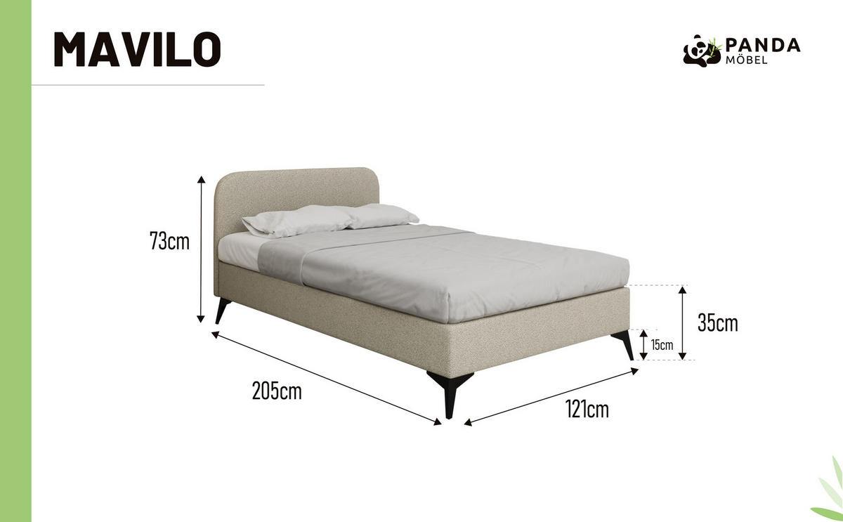 POLSTERBETT Mavilo 120 x 200 cm mit Bettkasten und Lattenrost, Ohne Matratze - Beige - Beige, Holz - Panda Möbel