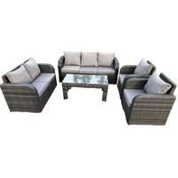 LOUNGESOFA Polyrattan 7-Sitzer - Dunkelgrau/Grau, Glas/Kunststoff - Fimous