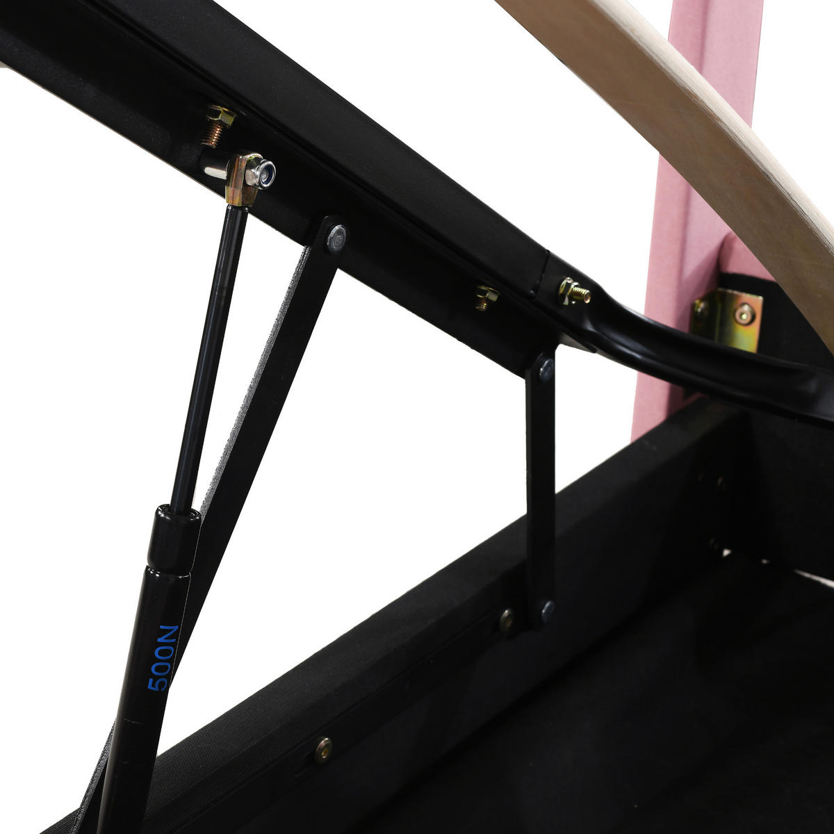 KINDEREINZELBETTEN aus Leinenstoff 90x200 cm in Rosa mit hydraulischem Stauraum - Rosa, Textil (90/200cm) - Modfu