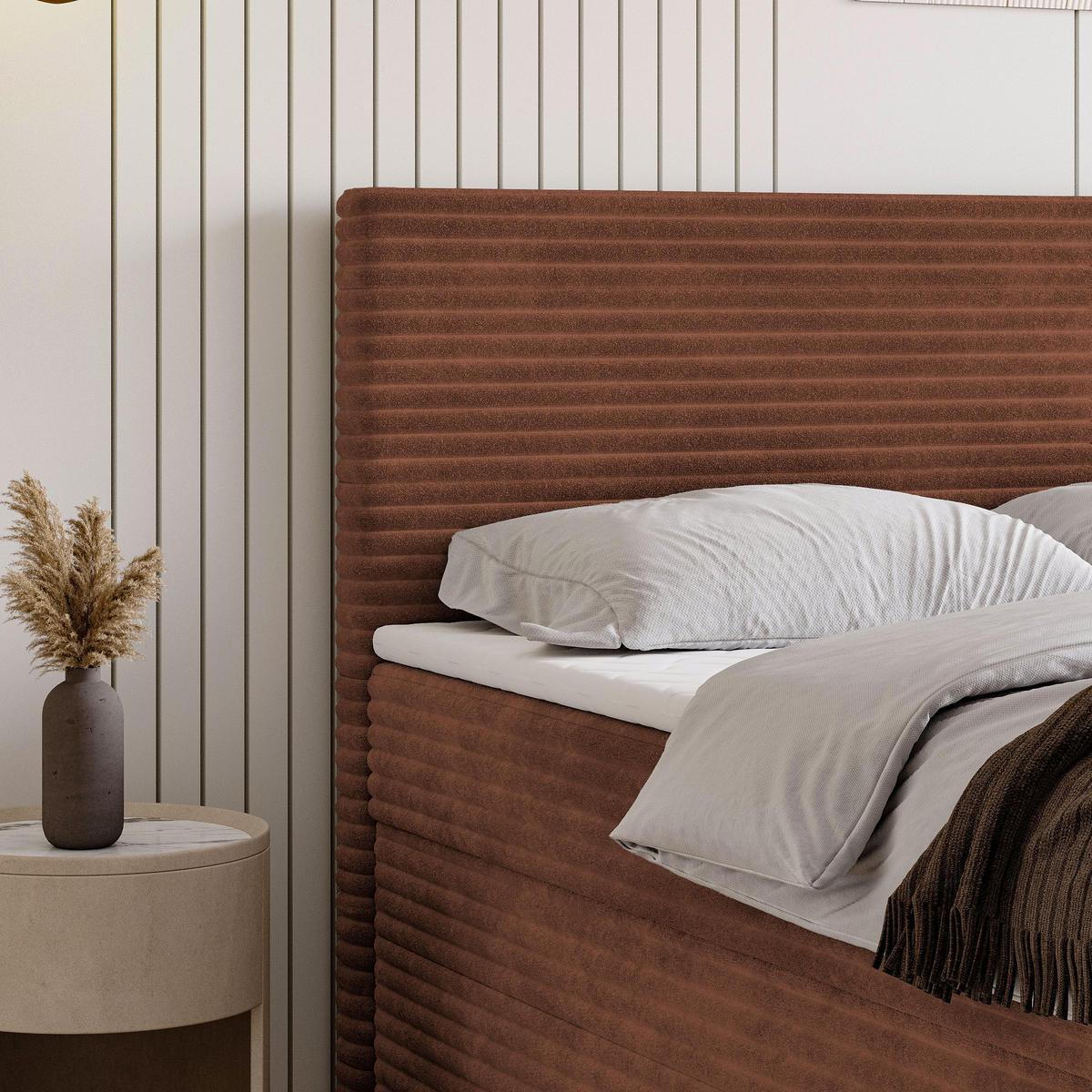 BOXBETT NOLEN 140x200 cm mit Matratze und Topper - Braun - Braun, Holz (140/200cm) - MASSENO