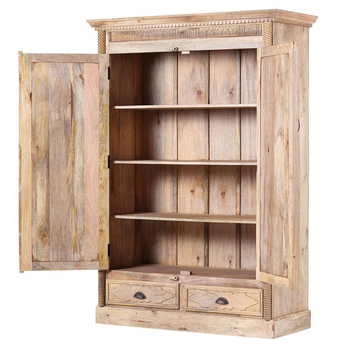 GARDEROBENSCHRANK - Mango massiv - Braun, Holz (130/184/52cm) - home24
