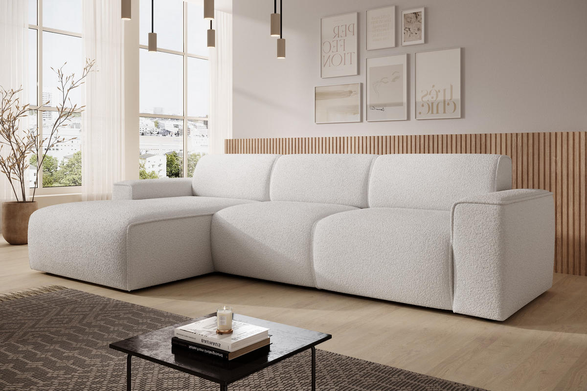 ECKSOFA L Form Didim mini Weiß 310/165/78 cm – stilvolle kleine Eckcouch L - Schwarz/Weiß, Kunststoff/Textil (165/310cm) - AX Living