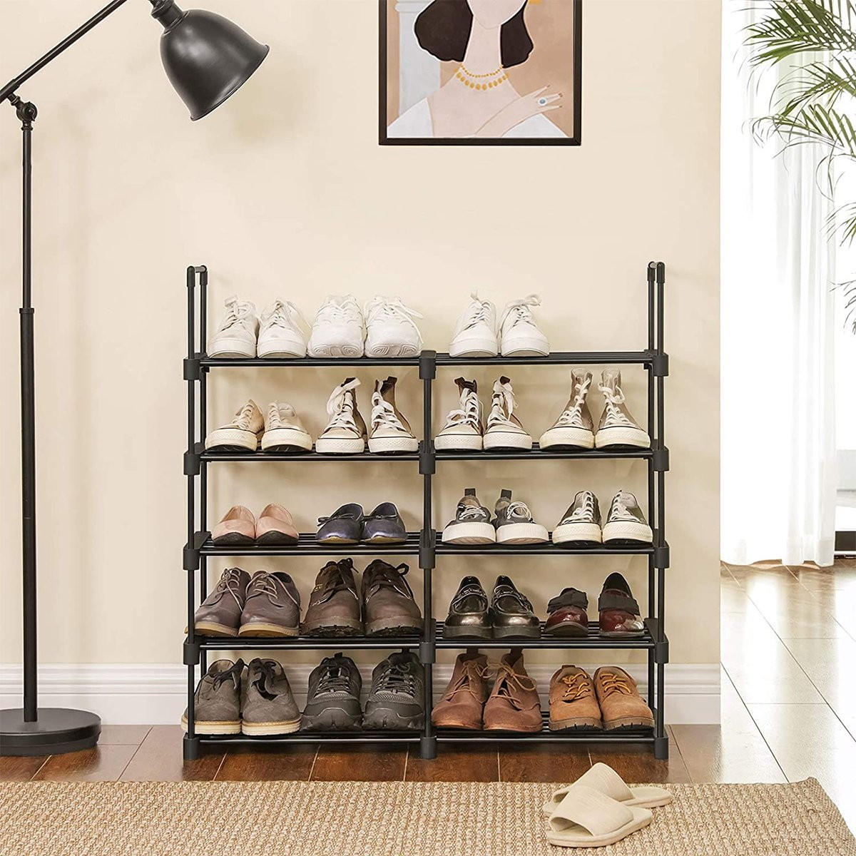 SCHUHREGAL aus schwarzem Eisen mit 10 anpassbaren Ebenen - L45 x H174 cm. - Schwarz, Metall (30/174/45cm) - Calicosy