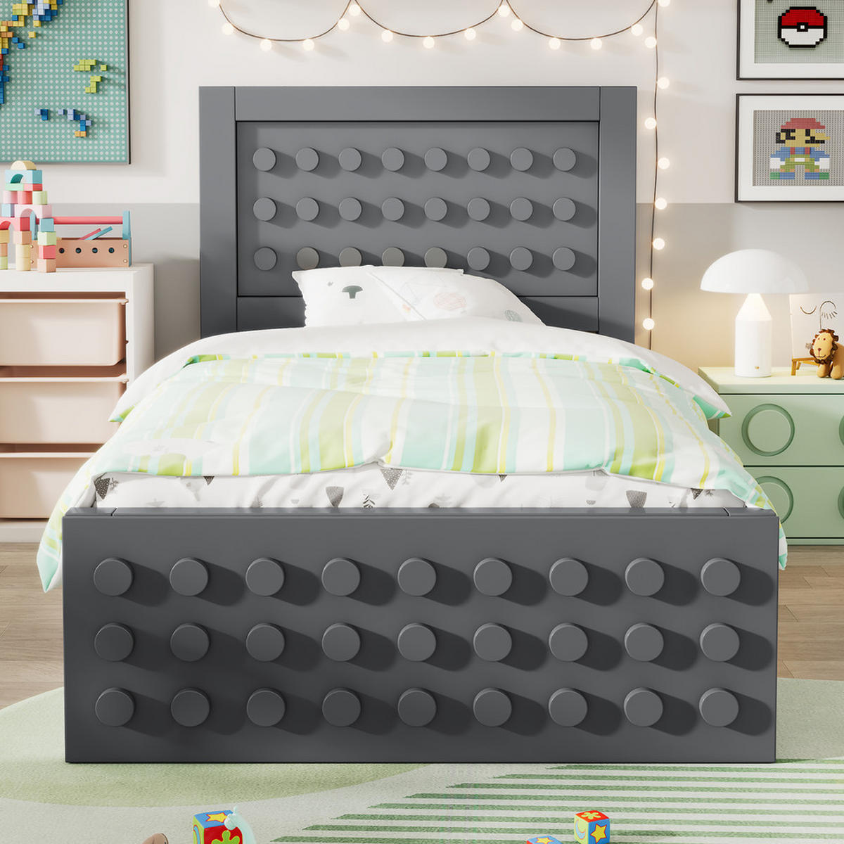 EINZELBETT 90 200 cm aus Massivholz mit Schubladen und Stauraum - Grau, Holz (90/200cm) - FLIEKS