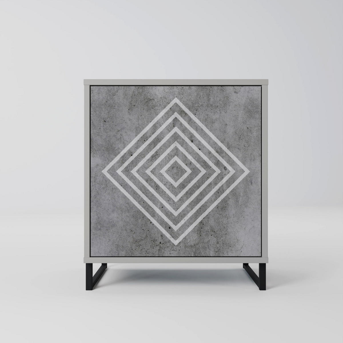SIDEBOARD POLYGONAL ARTISTRY, Grau, 57,5x42x67,5 cm, Schwarze Metall-Rahmenfüße - Multicolor/Schwarz, Holzwerkstoff/Metall (57.5/67.5/42cm) - SpaceRebels