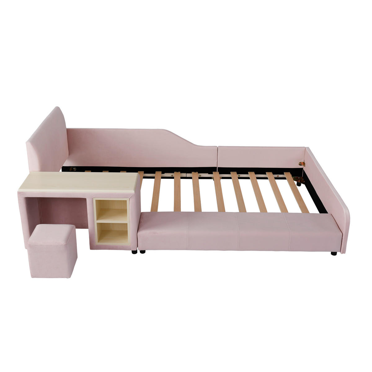 POLSTERBETT 90/200 cm DE-32707 mit Schreibtisch und Hocker Pink - Pink, Holzwerkstoff (90/200cm) - ComfortXL