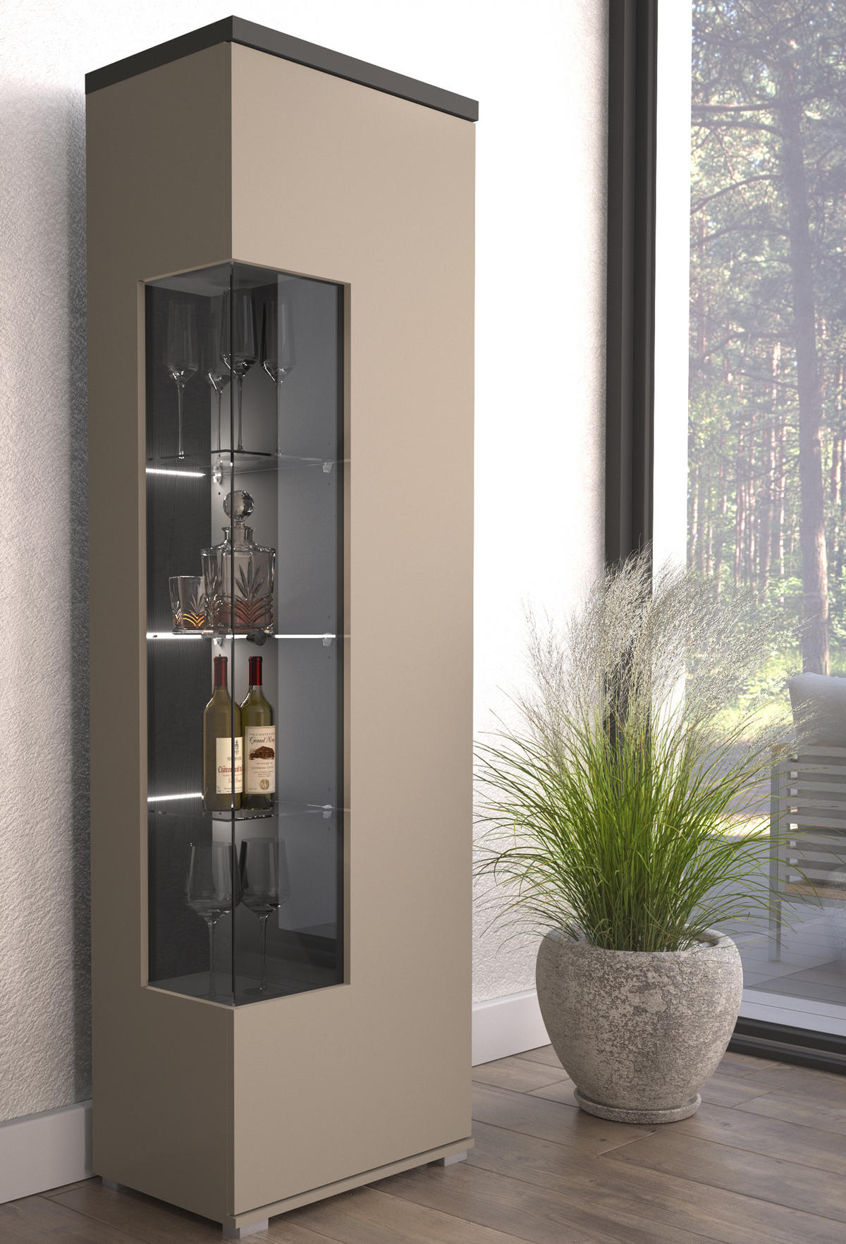 VITRINE in Beige - Beige, Holzwerkstoff (55/180/36cm) - MASSENO