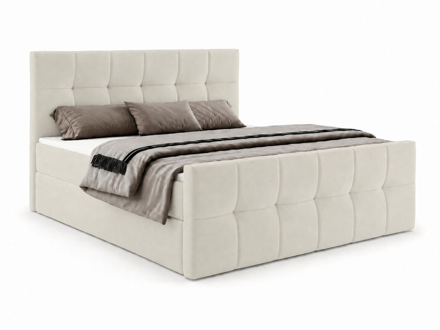 BOXBETT AUREN FRONT 140x200 cm Komplett-Set mit Bonell-Matratze, Topper und Bettkasten, Samt Beige - Beige, Textil (140/200cm) - Luxkor24