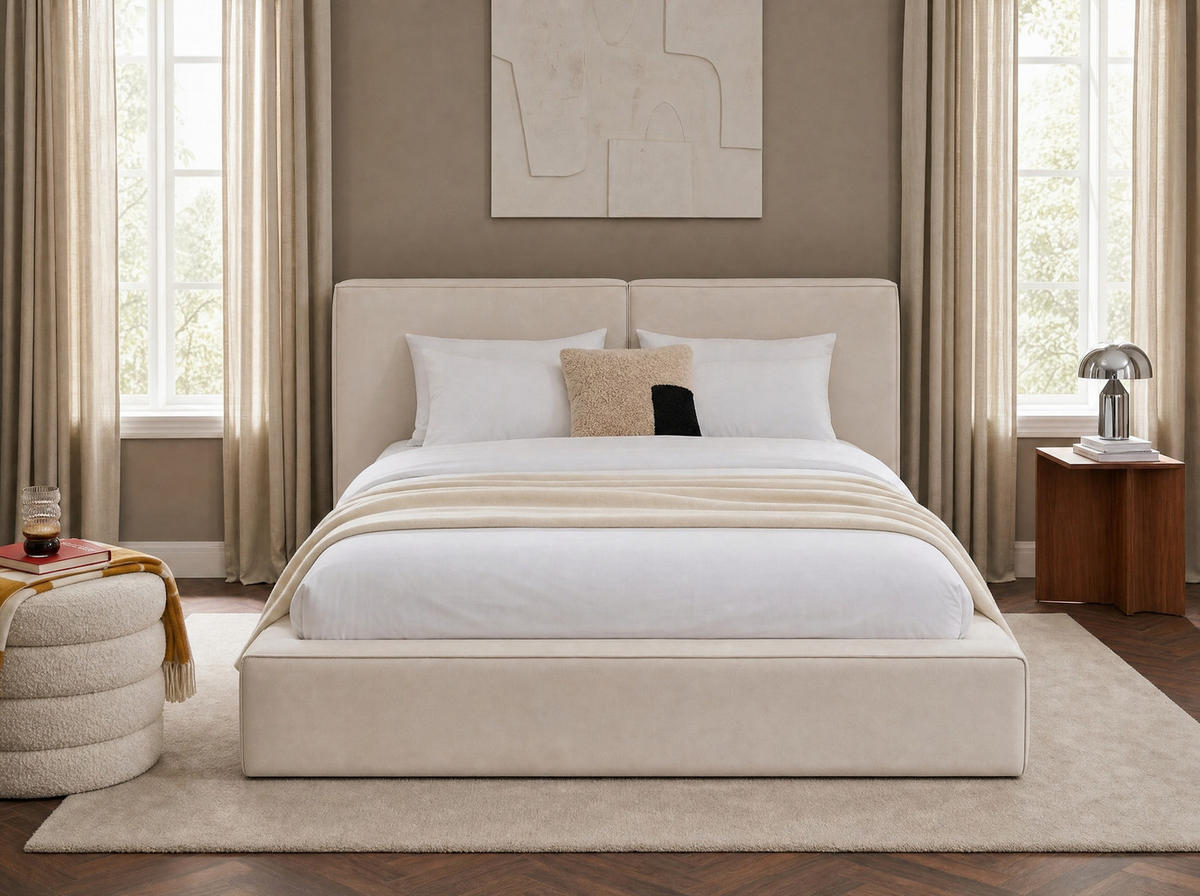 POLSTERBETT Jodie XL Cream 160/200 cm Samt mit Bettkasten - Creme, Textil/Metall (160/200cm) - wonello