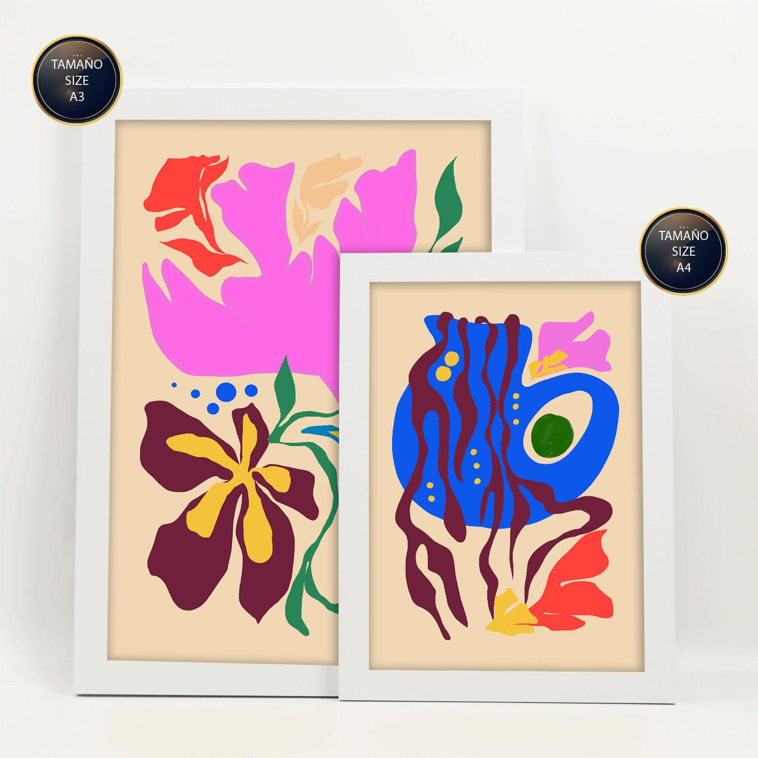 POSTER Set Mit 6 Malerisch 4 In Blume Zusammenfassung Ästhetische Dekorative Gemälde Für Ihr Wohnzimmer, Schlafzimmer, Zuhause A3 & A4 Weißer Rahmen - Weiß, Papier (29/3cm) - Nacnic