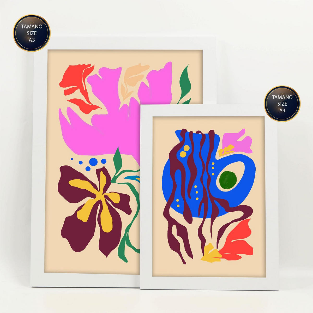 POSTER Set Mit 6 Malerisch 4 In Blume Zusammenfassung Ästhetische Dekorative Gemälde Für Ihr Wohnzimmer, Schlafzimmer, Zuhause A3 & A4 Weißer Rahmen - Weiß, Papier (29/3cm) - Nacnic