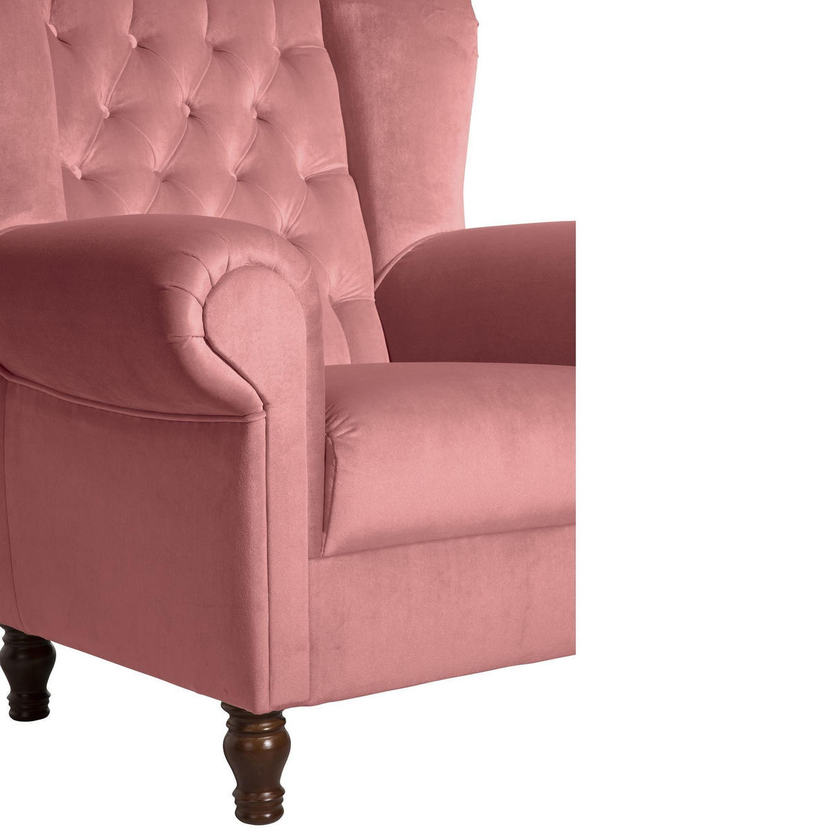 OHRENBACKENSESSEL Katreen Bezug Samtvelours Buche nussbaum dunkel / rosé - Rosa, Kunststoff (91/101/90cm) - 58aufmkessel