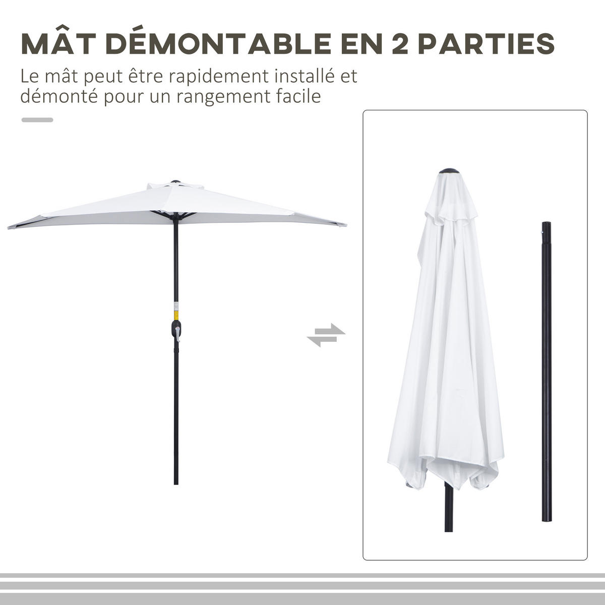 SONNENSCHIRM DE-11422 für Balkon, mit Kurbel, 5 Streben Creme - Weiß, Metall (135/260cm) - ComfortXL