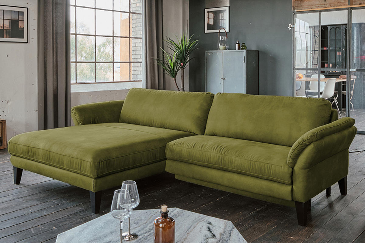 ECKSOFA MALTA Grün Webstoff - Schwarz/Grün, Buchenholz/Textil (302/175cm) - KAWOLA