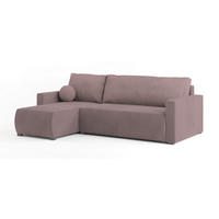 ECKSOFA SORGE Rosa Plüsch-Stoff mit Schlaffunktion - Rosa, Holz (220/143cm) - MASSENO