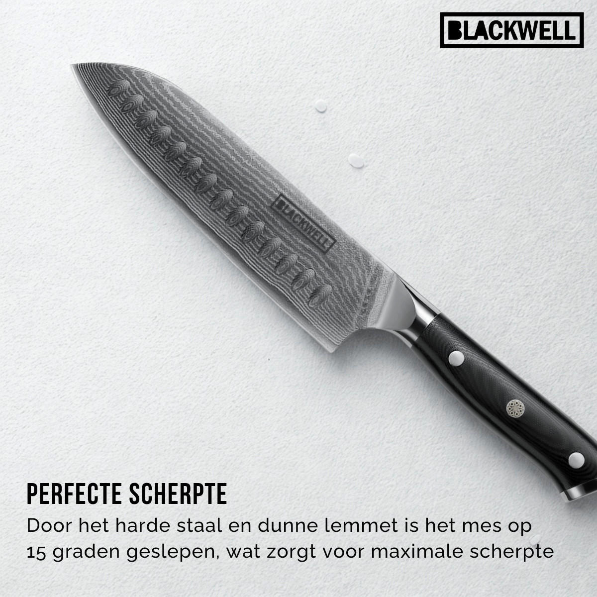 SANTO-MESSER Santokumesser im japanischen Stil – 67 Lagen Damaszenerstahl – VG10 – 19 cm - Schwarz, Keramik (1cm) - Blackwell