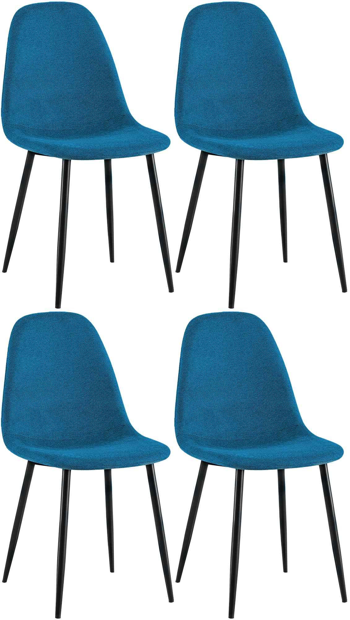 STUHL 4er Set Stoff Blau - Blau/Schwarz, Textil/Metall (44/88/51cm) - CLP