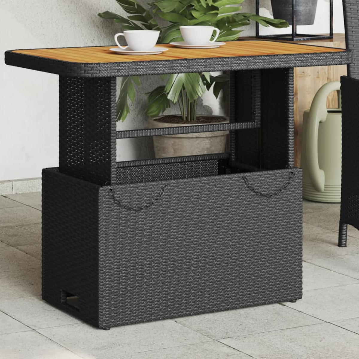GARTENTISCH Schwarz 90/55/71 Cm Poly Rattan Und Akazienholz - Schwarz, Kunststoff (90/55/71cm) - vidaXL