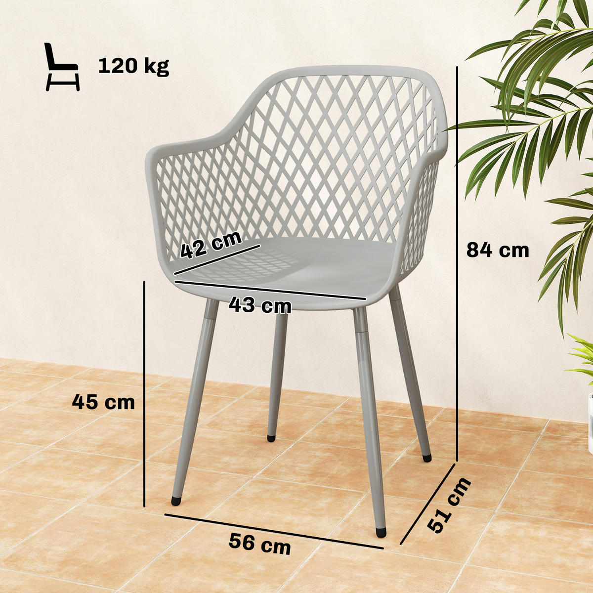 GARTENSTÜHLE 4er Set Metall Kunststoff Grau - Grau, Kunststoff/Metall (51/84/56cm) - Outsunny
