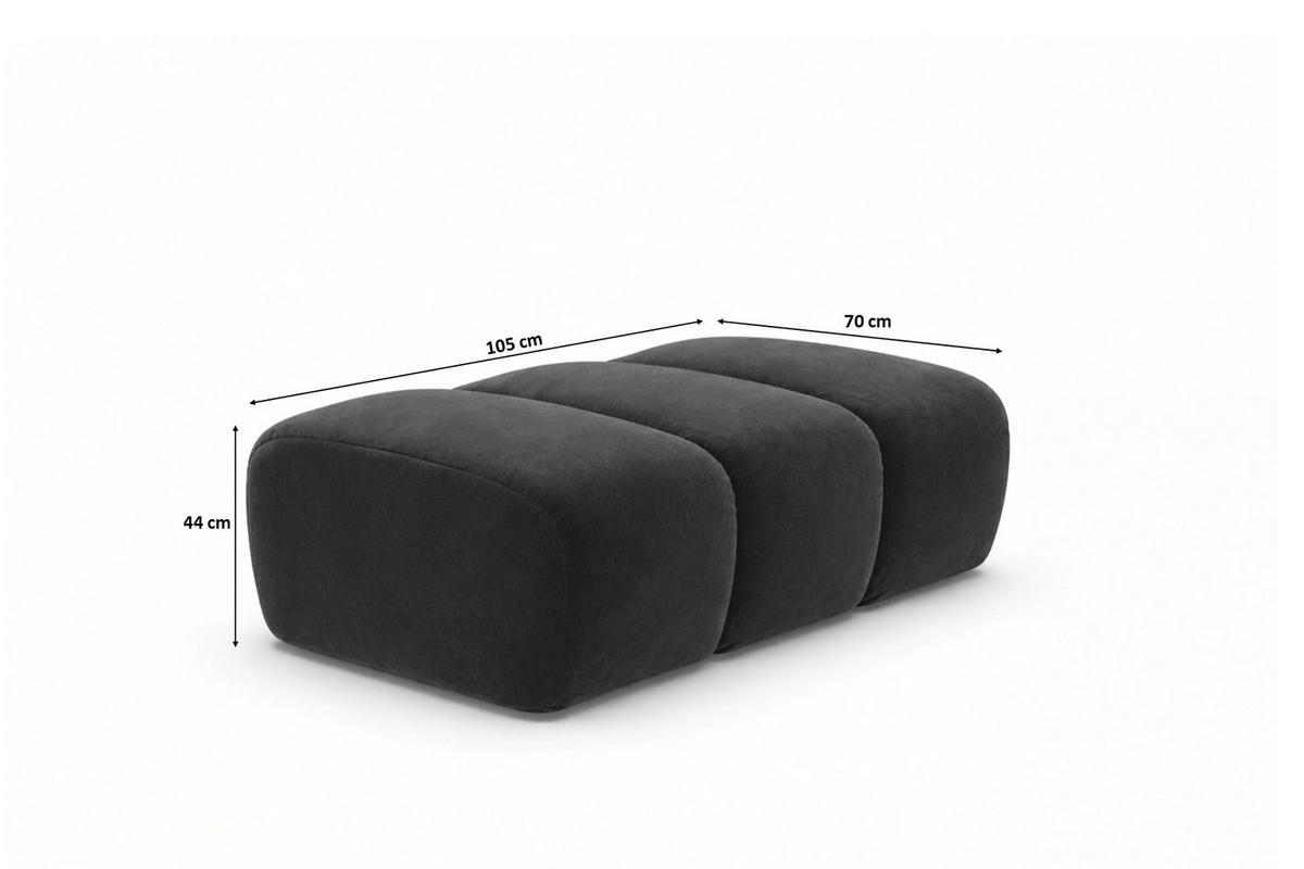 POUF modular, Veloursstoff Bluvel, Schwarz, CROISSANT - Schwarz, Holz (105/44/70cm) - Kaiser Möbel