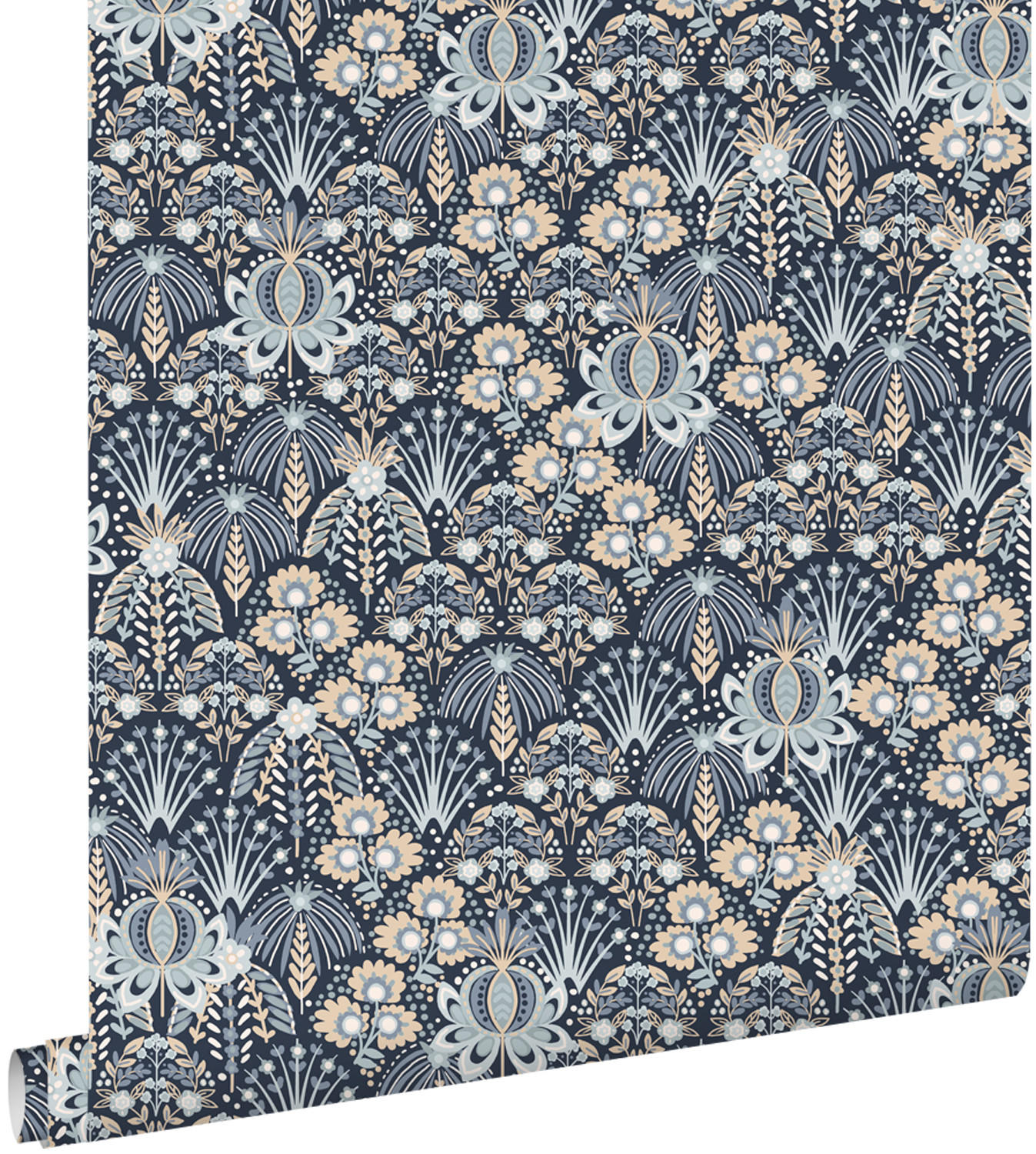 TAPETE Blumenmuster im Jugendstil 50 x 900 cm - Blau, Papier (50/900cm) - ESTAhome