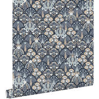 TAPETE Blumenmuster im Jugendstil 50 x 900 cm - Blau, Papier (50/900cm) - ESTAhome