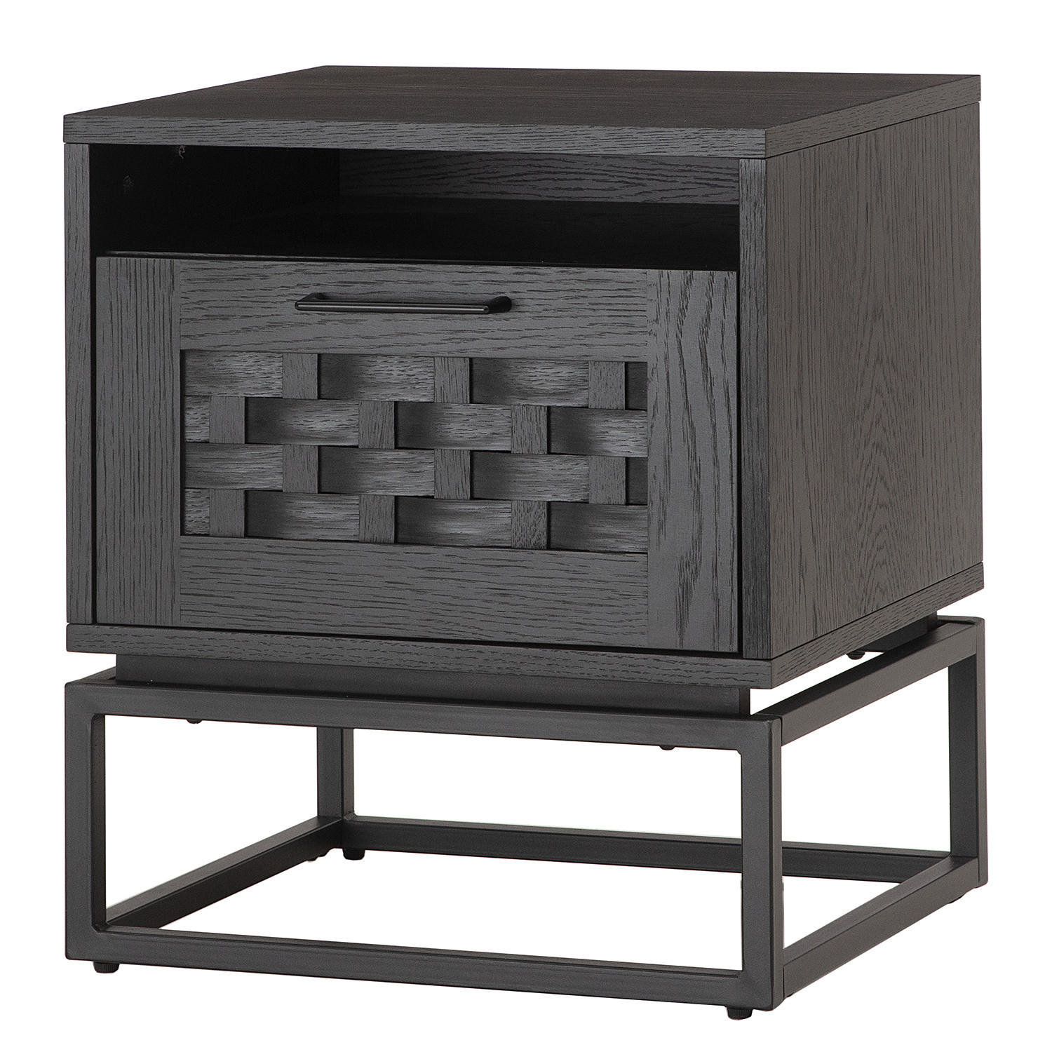 NACHTKOMMODE - Holzwerkstoff / Metall - Schwarz, Holzwerkstoff/Metall (48/55/40cm) - home24