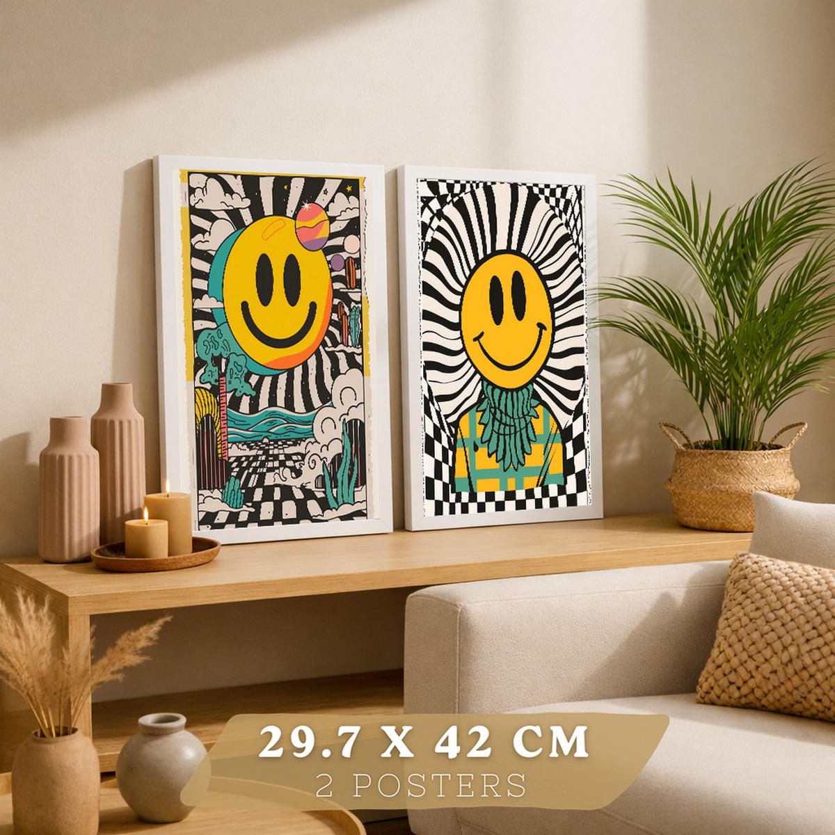 PLAKAT Sada 2 Emoji A3 Bílý rám - bílá, papír (29.7/1/42cm) - Nacnic