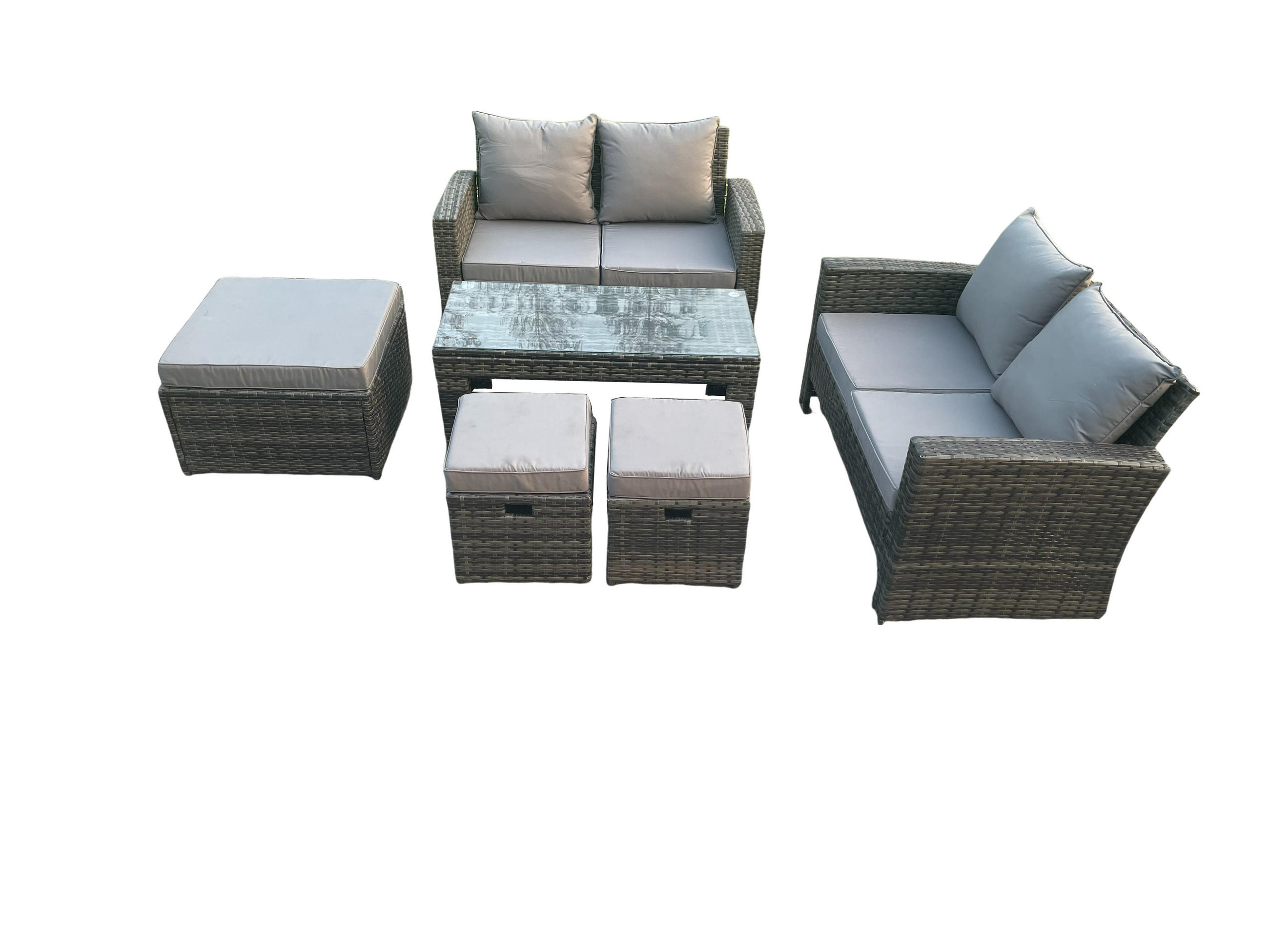 GARTENSOFA mit hoher Rückenlehne Polyrattan Dunkelgrau 7-Sitzer - Dunkelgrau, Metall - Fimous
